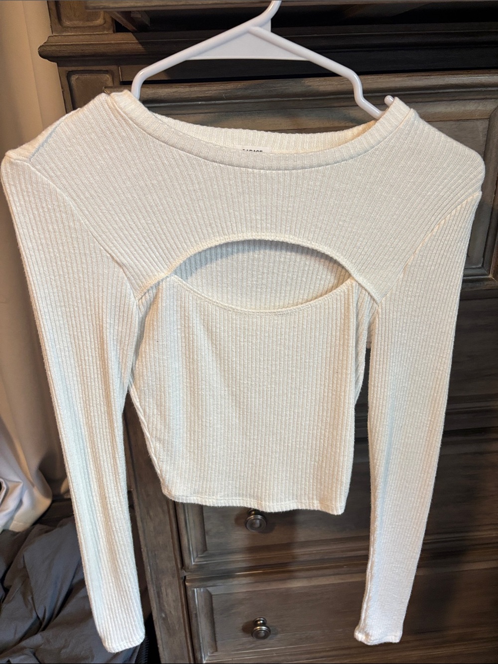 Cutout Ribbed Long-Sleeve Top in white
